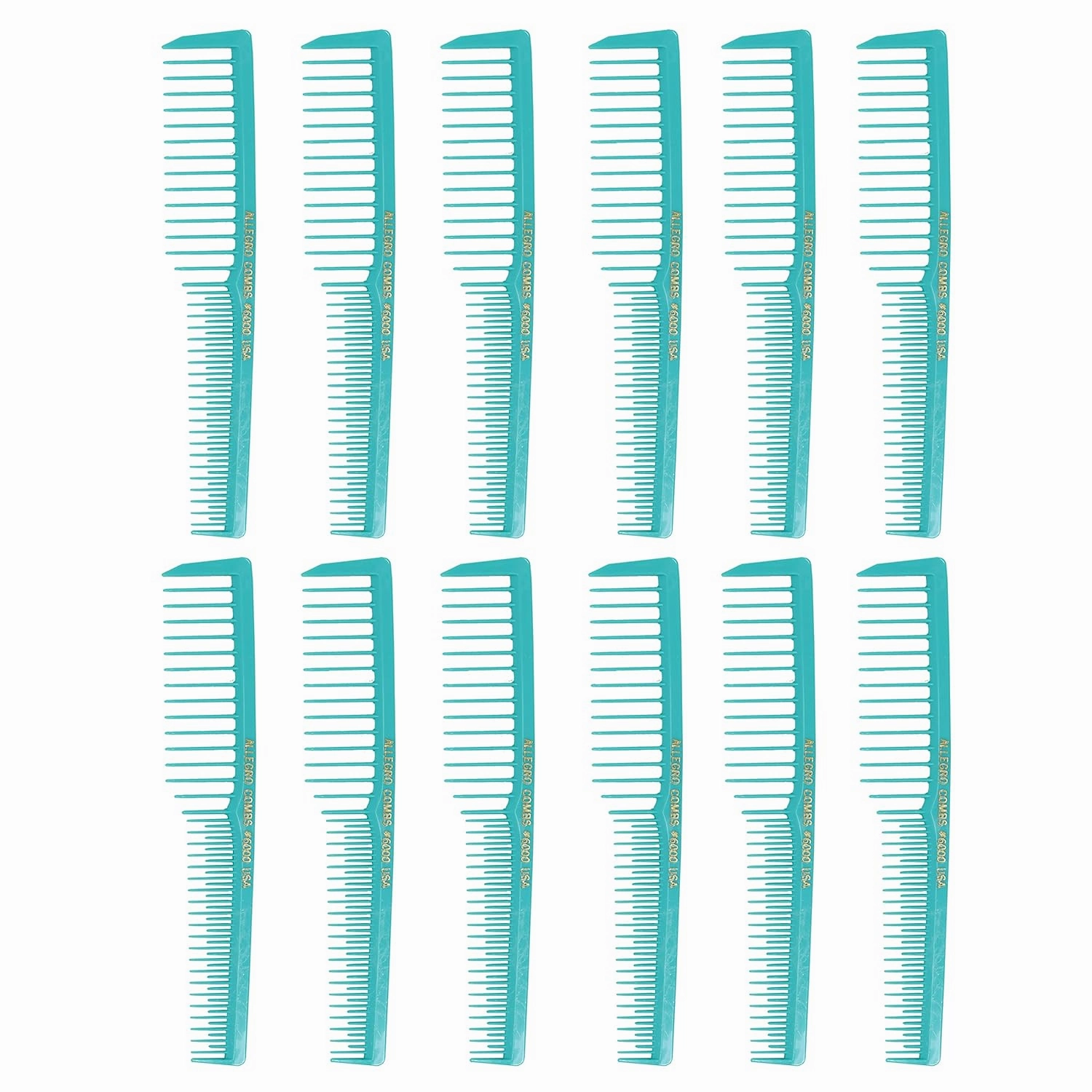 Allegro Combs 6000 Wide Tooth Teasing Lift Vented Hair Combs Space Tooth Barber Stylist Curly Hair Parting Fresh Mix 12 Pc. (Fresh Mint)