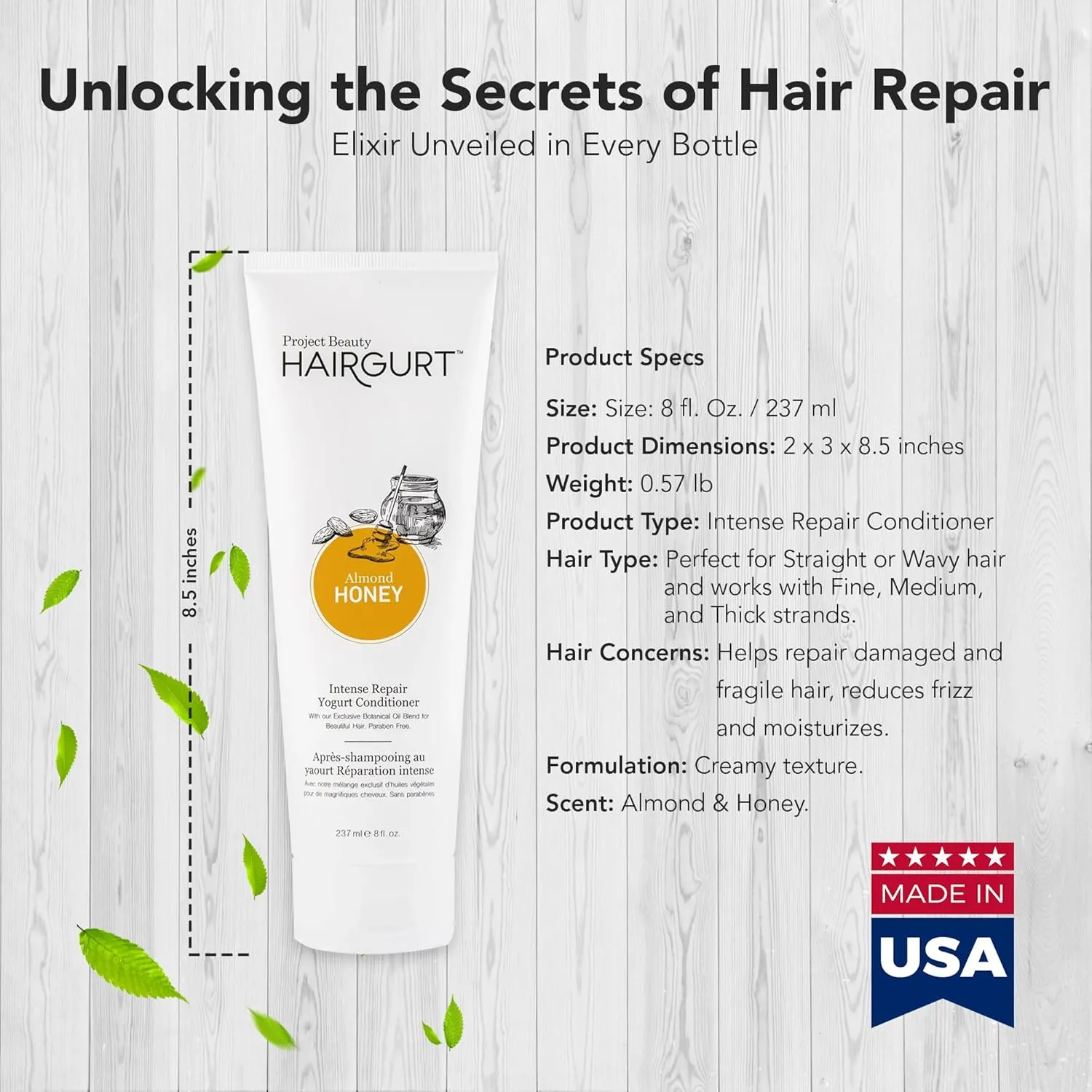 Almond Honey Intense Repair Yogurt Conditioner – Deep Moisture for Dry & Brittle Hair – Sulfate-Free, Natural Ingredients, 8 oz