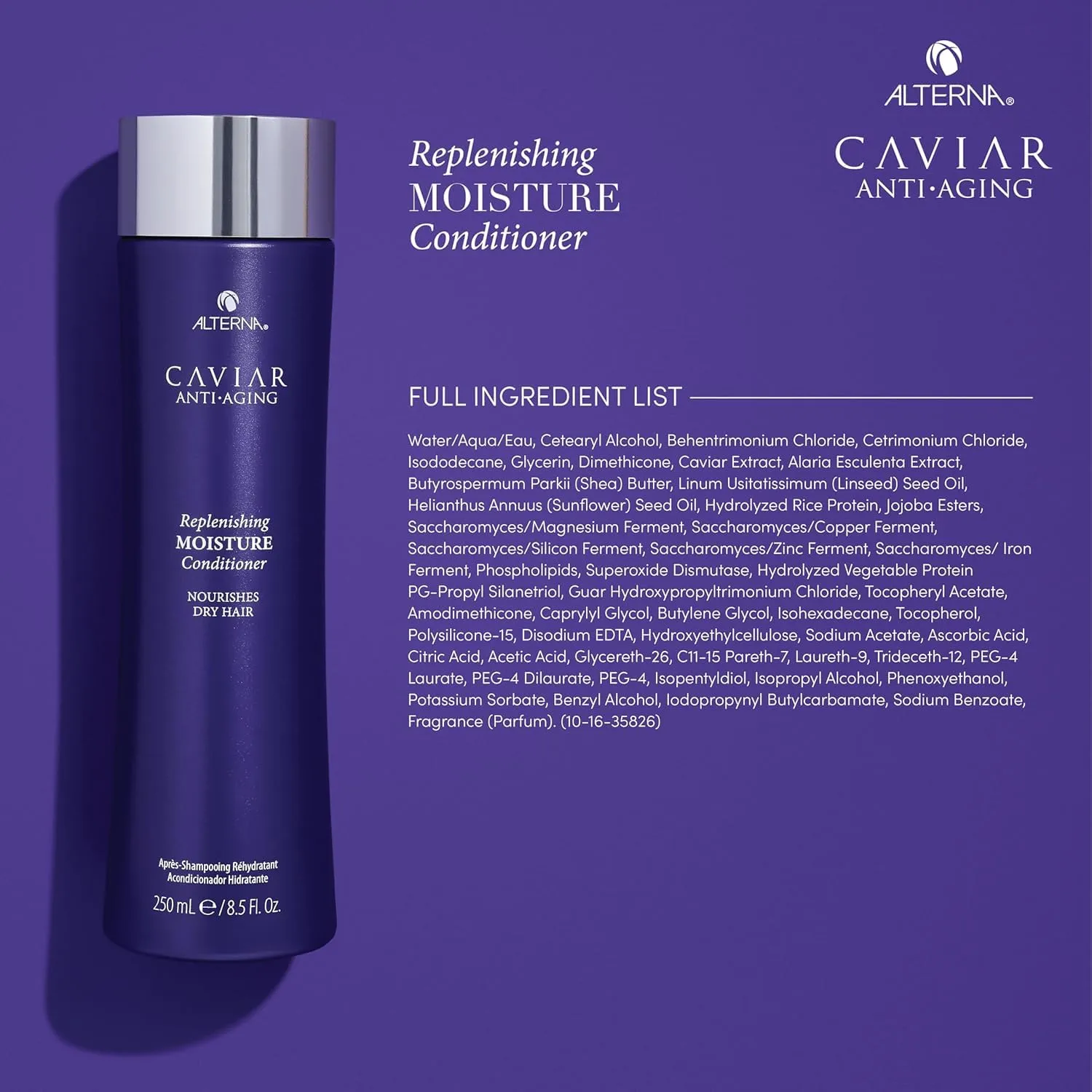 Alterna Haircare CAVIAR Anti-Aging Replenishing Moisture Shampoo and Conditioner Set, 16.5 Fl Oz | Protects, Restores and Hydrates | Sulfate Free