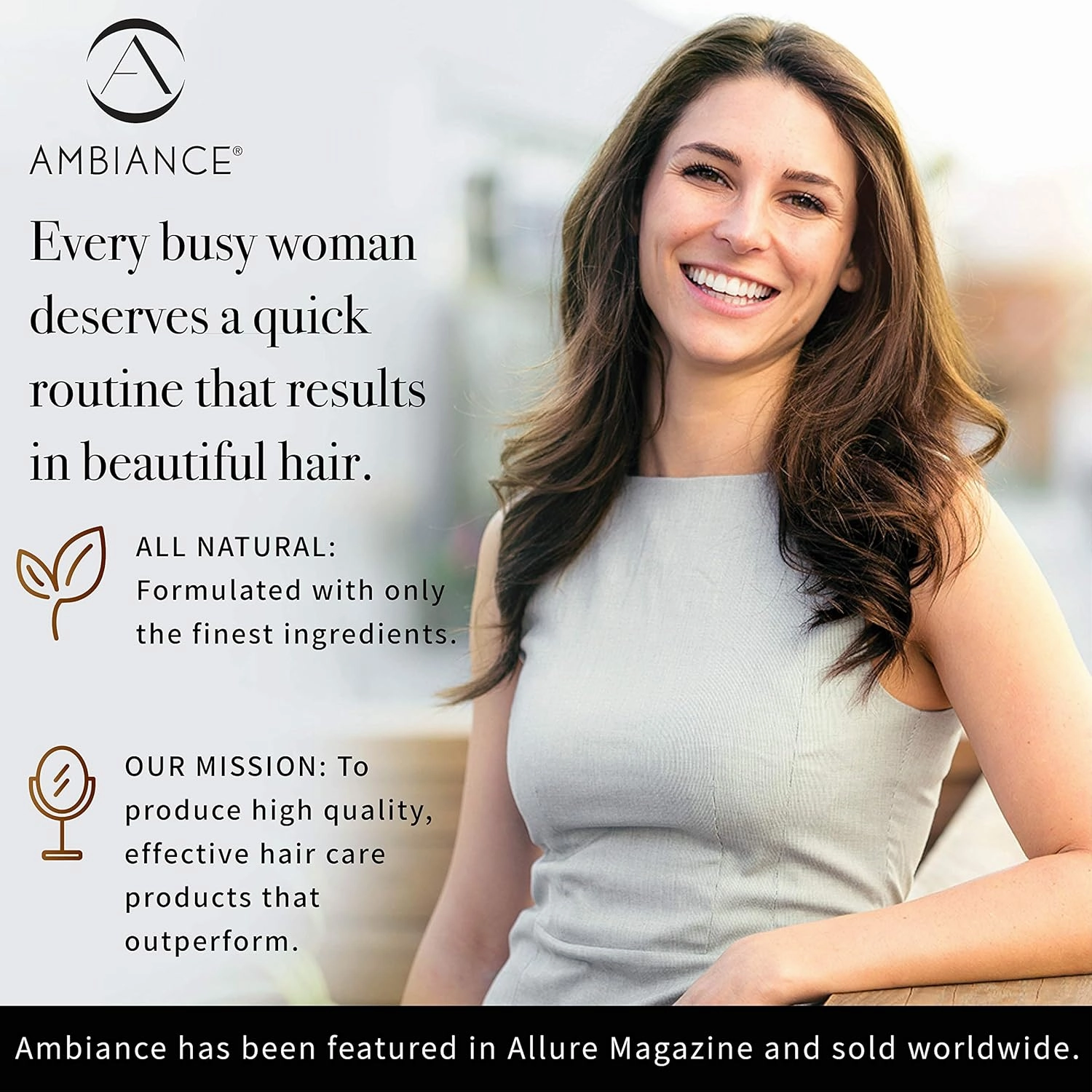 Ambiance Natural Dry Shampoo Powder & Brush for Dark Hair - Non Aerosol Travel Size Brunette Tinted Shampoo - Non Toxic, Benzene Free - Volumizing, Refreshes Oily Hair & Covers Roots Between Colorings