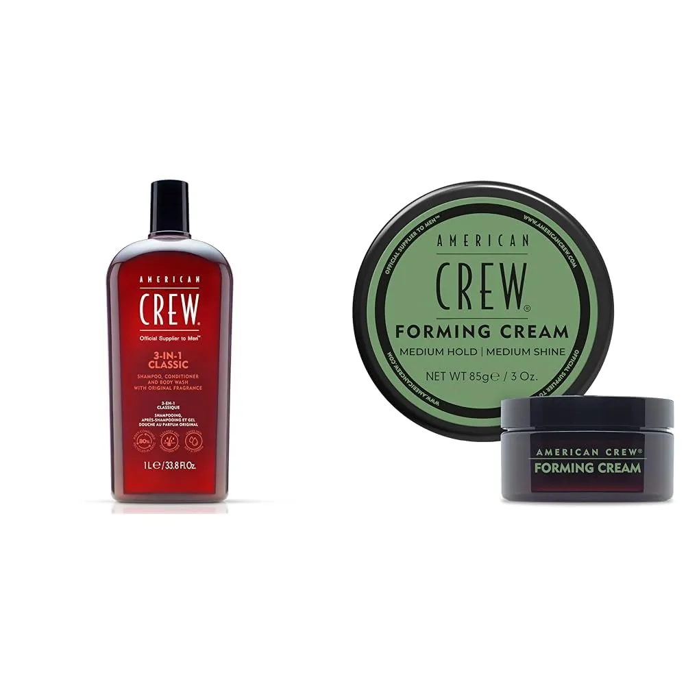 AMERICAN CREW Shampoo, Conditioner & Body Wash for Men, 3-in-1, 33.8 Fl Oz Men's Hair Forming Cream, Like Hair Gel with Medium Hold & Medium Shine, 3 Oz (Pack of 1)