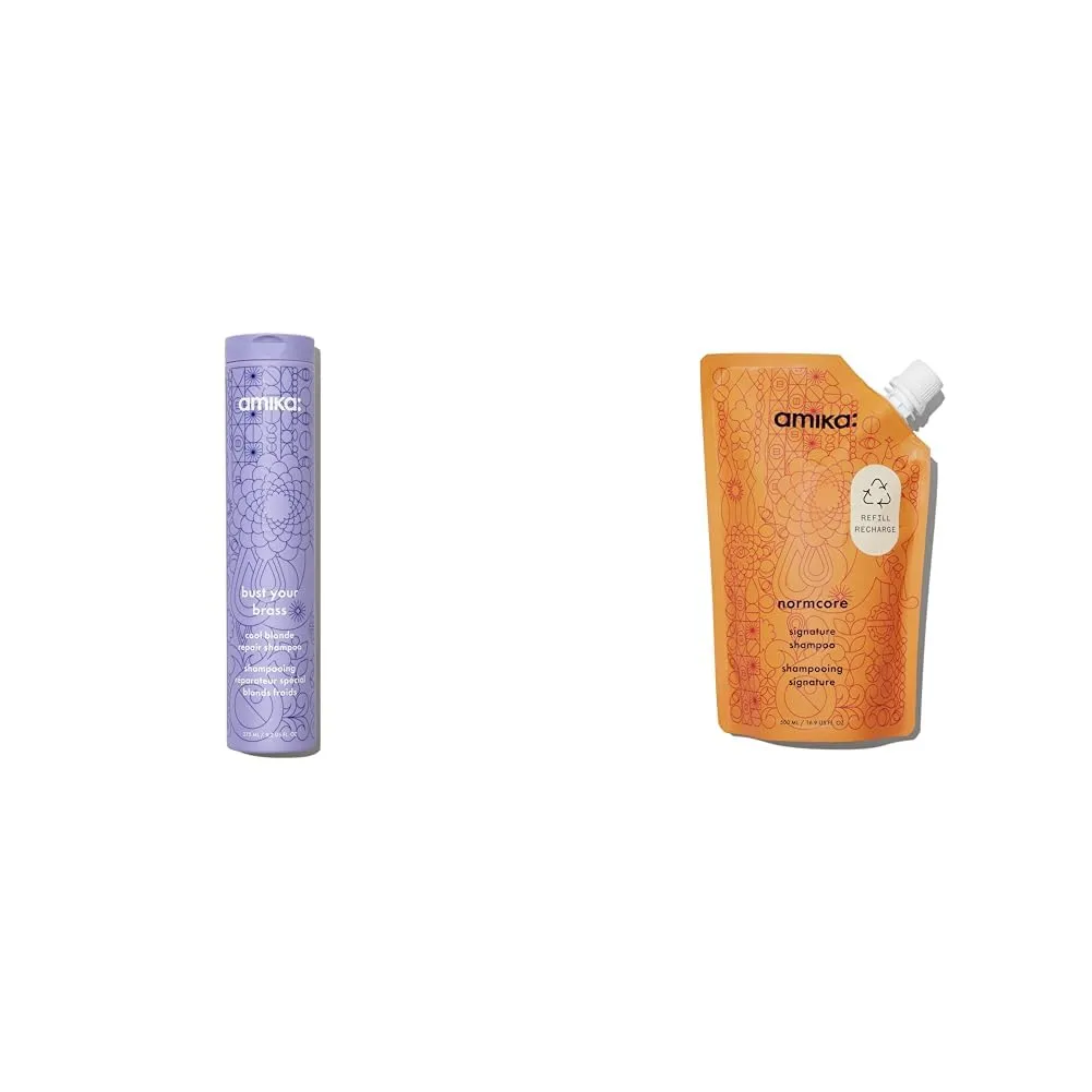 Amika bust your brass cool blonde repair shampoo 275ml, normcore signature shampoo 500ml