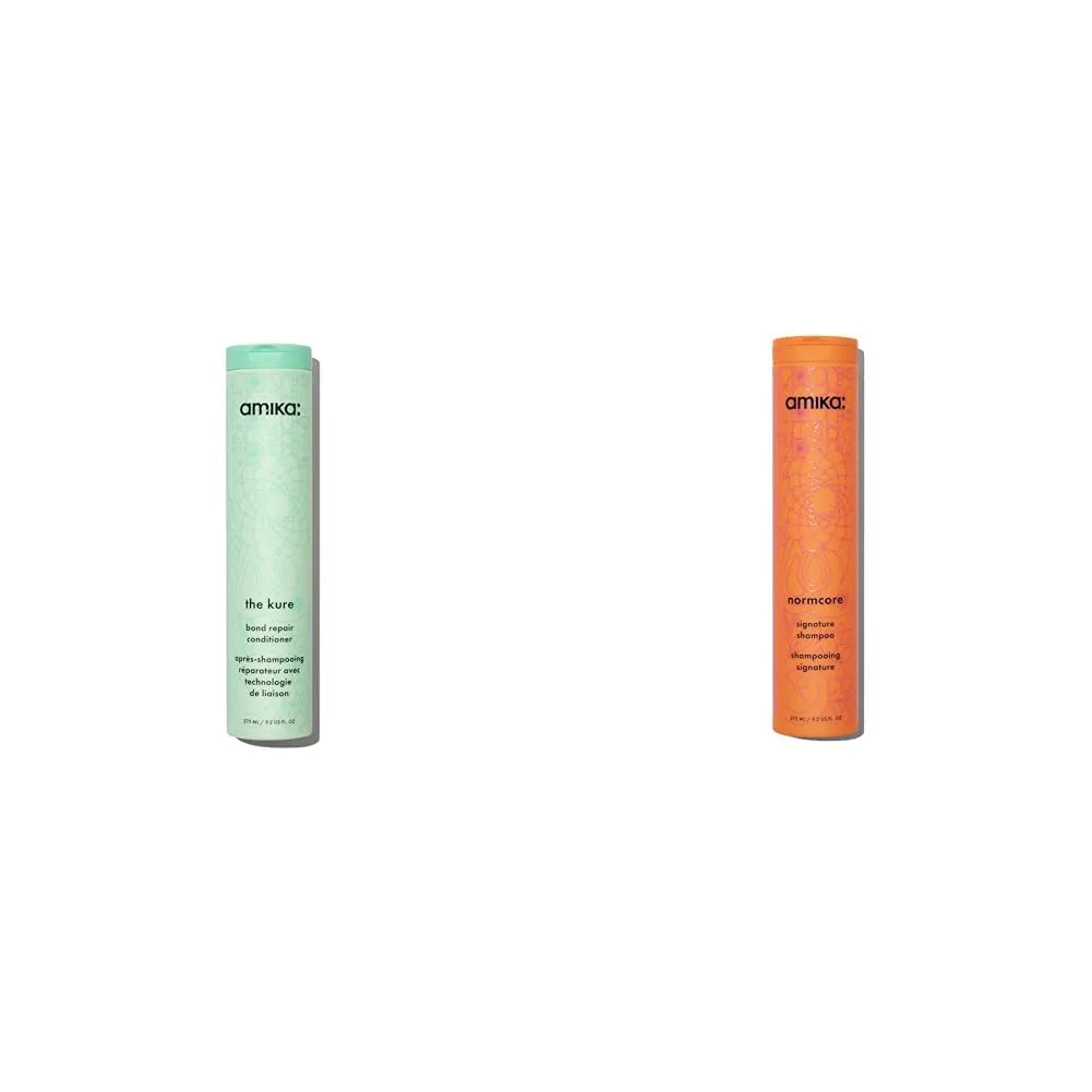 amika the kure bond repair conditioner, 275ml & normcore signature shampoo, 275ml