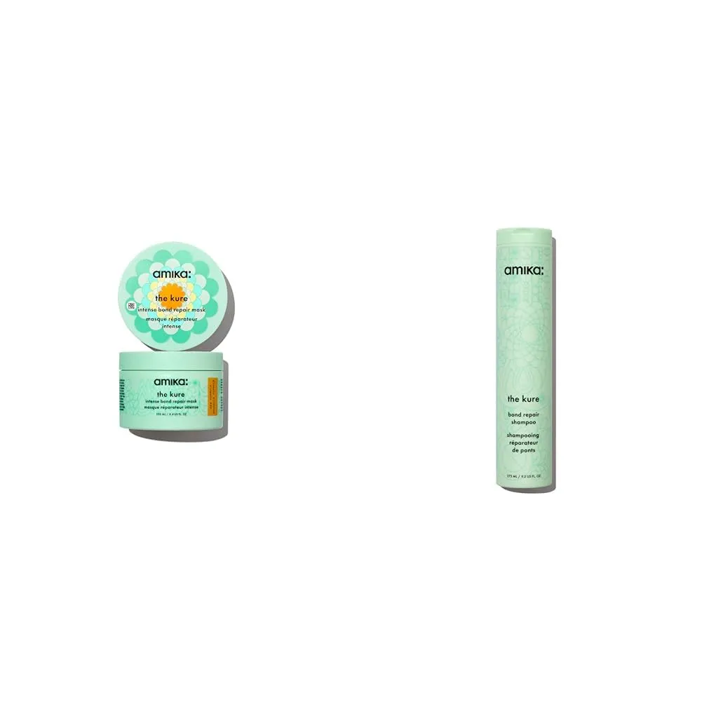 Amika the kure intense bond repair mask, 250ml & shampoo, 275ml (Packaging May Vary) - Repairs, strengthens, and hydrates hair while reducing breakage and increasing strength