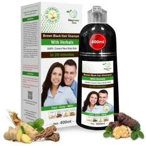 Ammonia-Free & Paraben Free Herbal Hair Shampoo - Hair Dye Shampoo for Women & Men - Natural Color & Herbal Nourishment - No Stain on Skin - Brown Black (400 ml)
