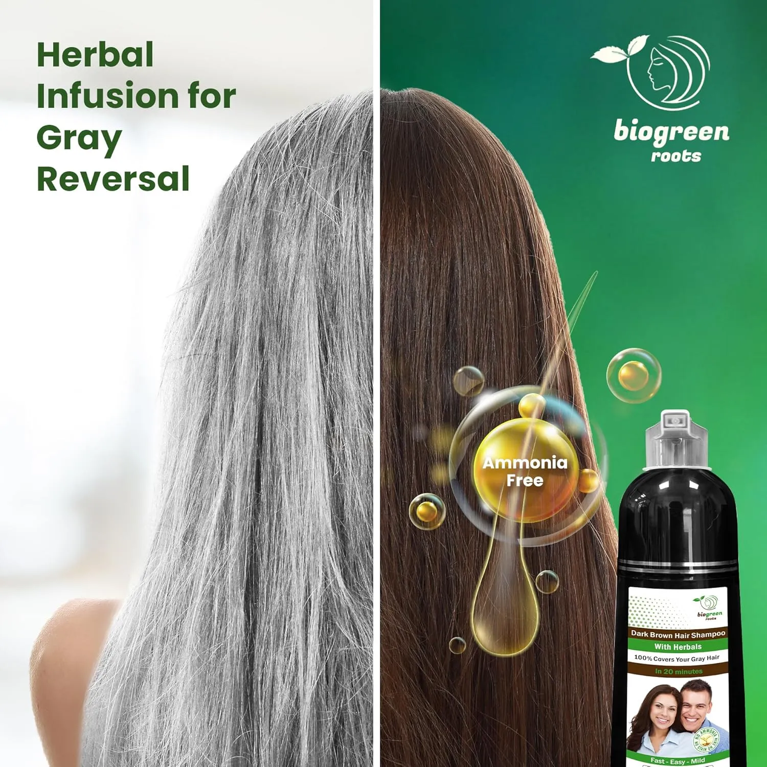 Ammonia-Free & Paraben Free Herbal Hair Shampoo - Hair Dye Shampoo for Women & Men - Natural Color & Herbal Nourishment - No Stain on Skin - Dark Brown (400 ml)