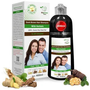 Ammonia-Free & Paraben Free Herbal Hair Shampoo - Hair Dye Shampoo for Women & Men - Natural Color & Herbal Nourishment - No Stain on Skin - Dark Brown (400 ml)