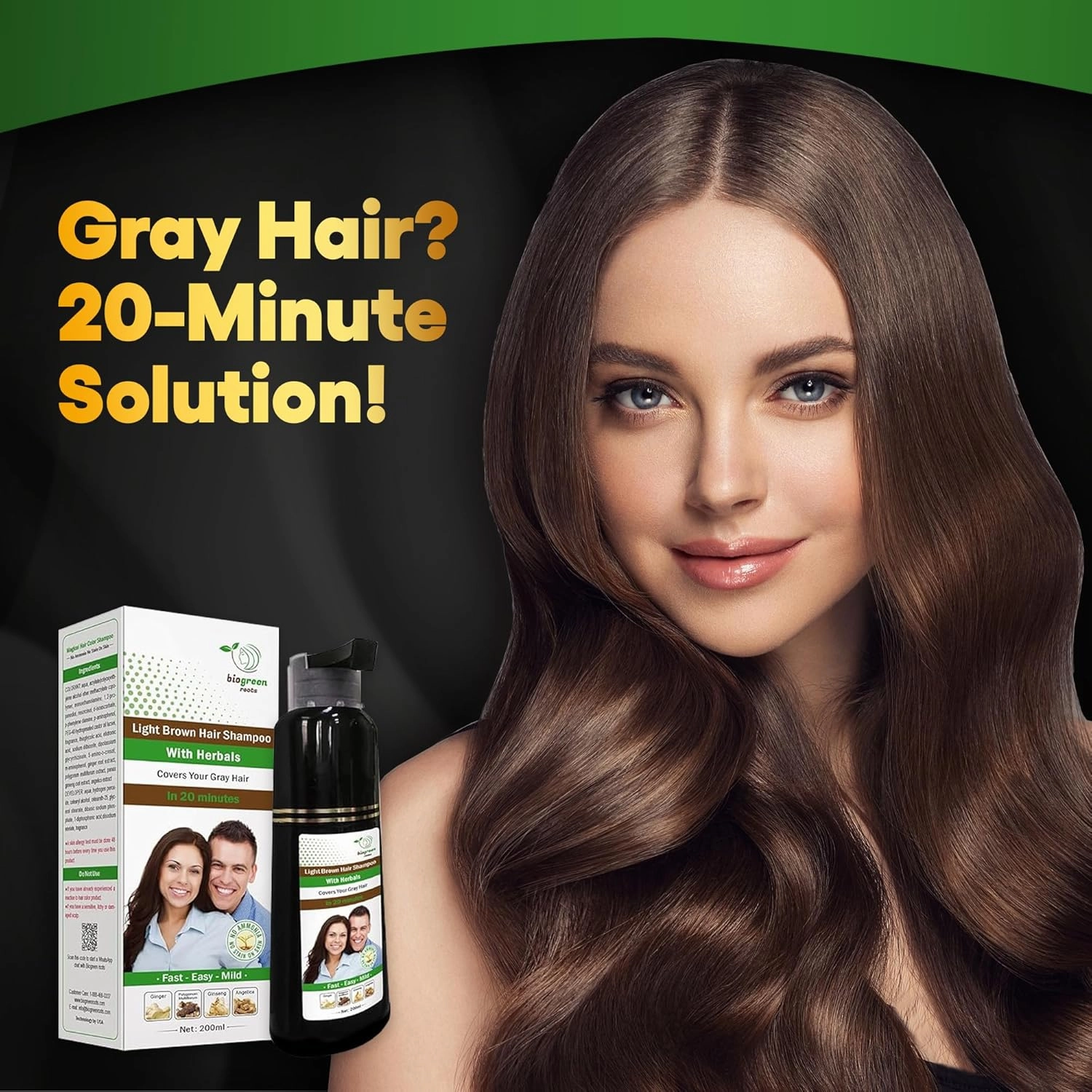 Ammonia-Free & Paraben Free Herbal Hair Shampoo - Hair Dye Shampoo for Women & Men - Natural Color and Herbal Nourishment - No Stain on Skin - Light Brown (200 ml)