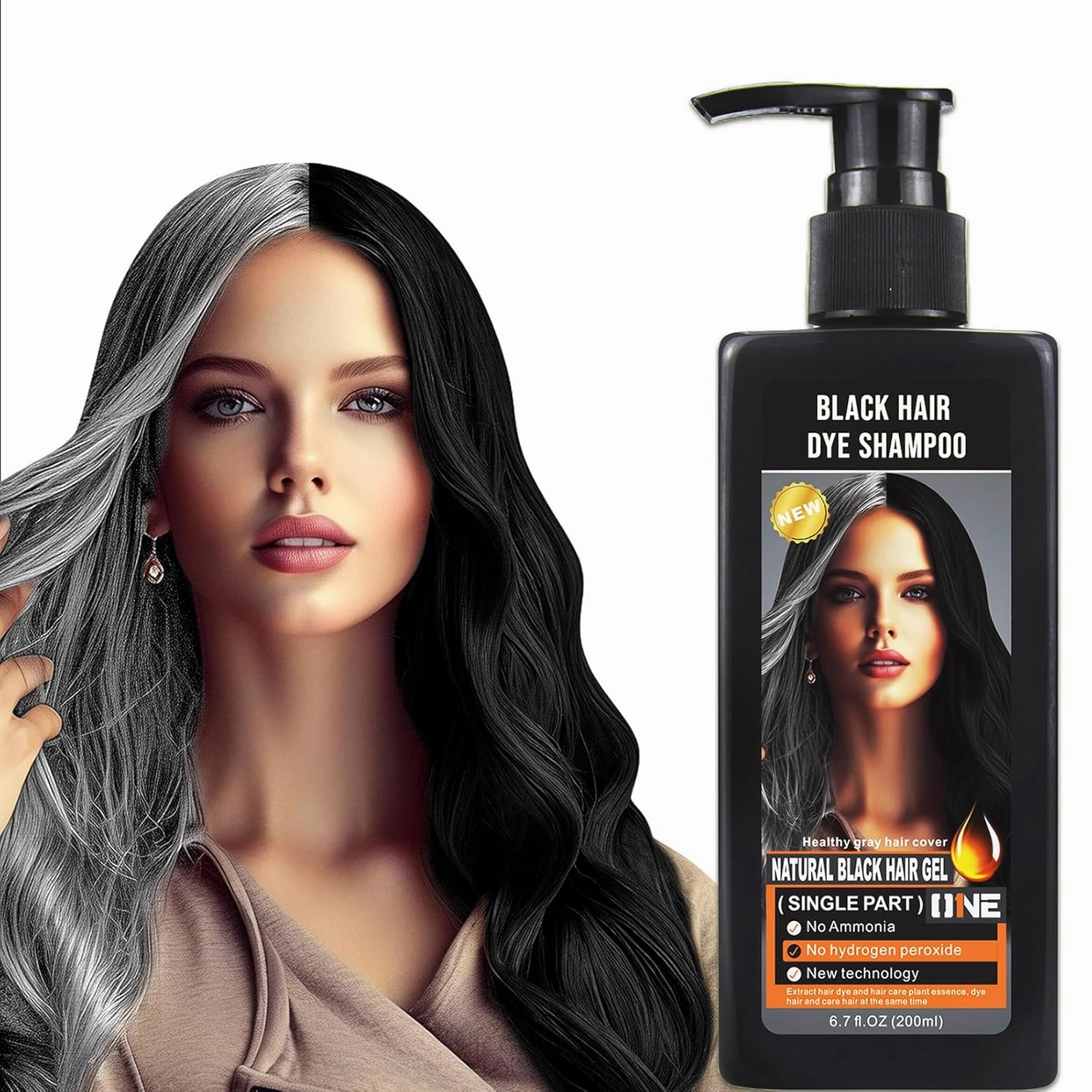 Ammonia-Free Instant Black Hair Dye Shampoo for Gray Coverage,Non-Staining scalp Long-Lasting Natural Black Hair Color Shampoo for Men/Women,Gentle Dye for Damaged Hair