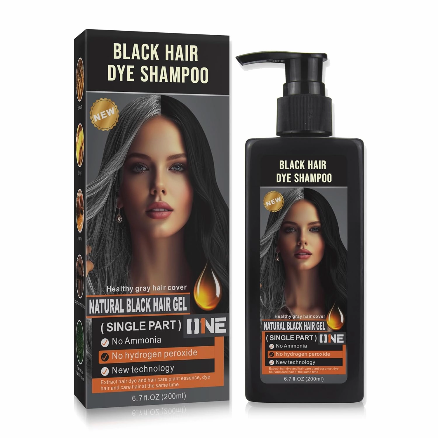 Ammonia-Free Instant Black Hair Dye Shampoo for Gray Coverage,Non-Staining scalp Long-Lasting Natural Black Hair Color Shampoo for Men/Women,Gentle Dye for Damaged Hair
