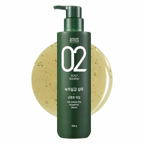 AMOS PROFESSIONAL The Green Tea Shampoo [Fresh - For Oily Scalp] 17.6oz (500g) | Anti-Thinning & Anti- Hair Loss Shampoo for Hair Growth and Cleanse Excess Sebum | Korean Hair Salon Brand