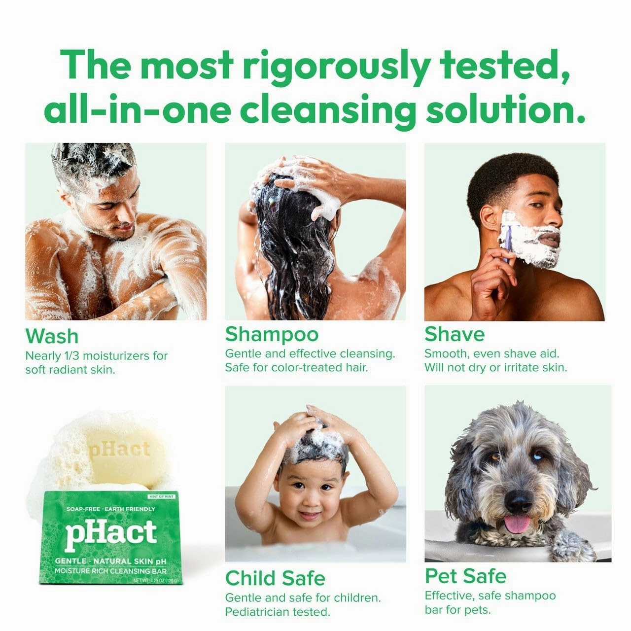 ANDREW LESSMAN pHact Moisture-Rich, Soap-Free Cleansing Bar Hint of Mint. Natural Skin pH. All Skin Types - Even Sensitive Skin. Hypoallergenic. Dermatologist Tested. 12 Pack 4.25 oz each