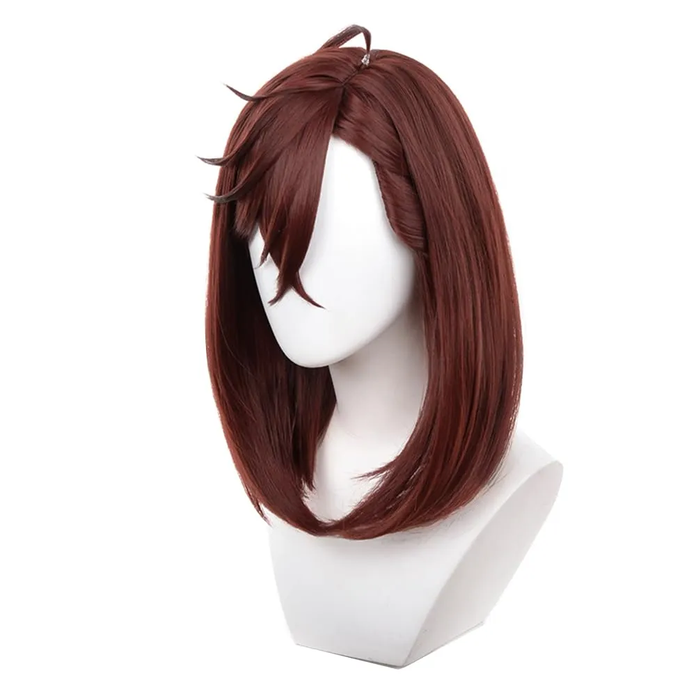 Anime Wigs for Momo Ayase Cosplay Wig with Earrings, Medium Length Women Brown Hair Wig for Halloween Anime DAN DA DAN Role Costume Party