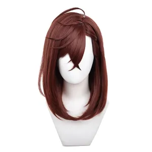 Anime Wigs for Momo Ayase Cosplay Wig with Earrings, Medium Length Women Brown Hair Wig for Halloween Anime DAN DA DAN Role Costume Party