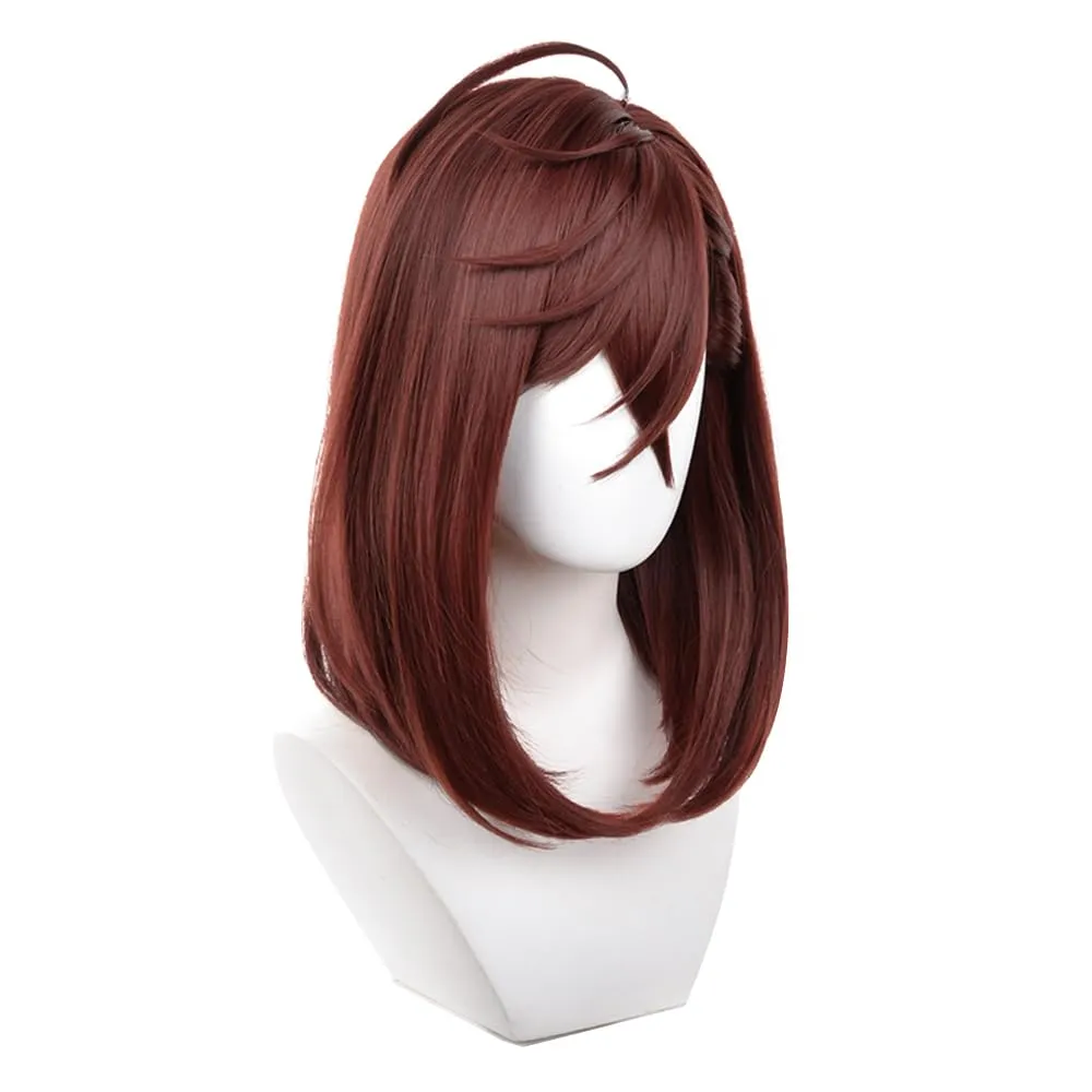 Anime Wigs for Momo Ayase Cosplay Wig with Earrings, Medium Length Women Brown Hair Wig for Halloween Anime DAN DA DAN Role Costume Party