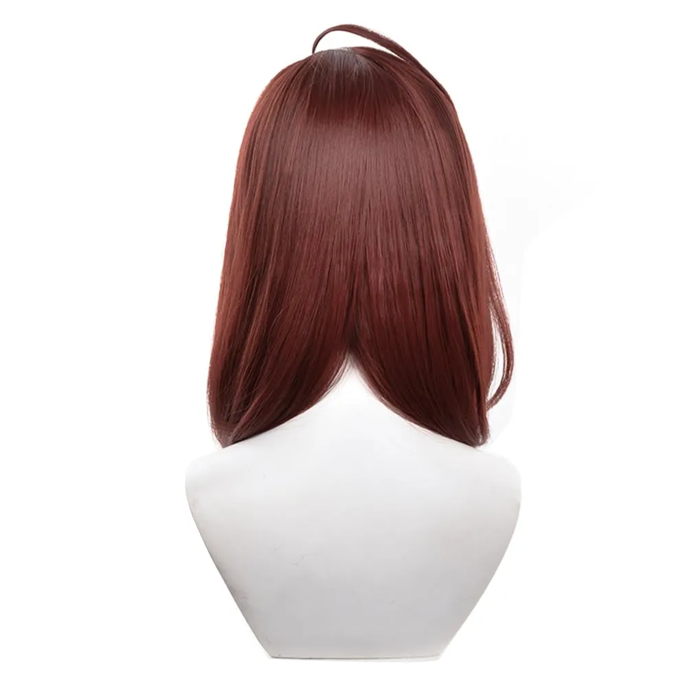 Anime Wigs for Momo Ayase Cosplay Wig with Earrings, Medium Length Women Brown Hair Wig for Halloween Anime DAN DA DAN Role Costume Party