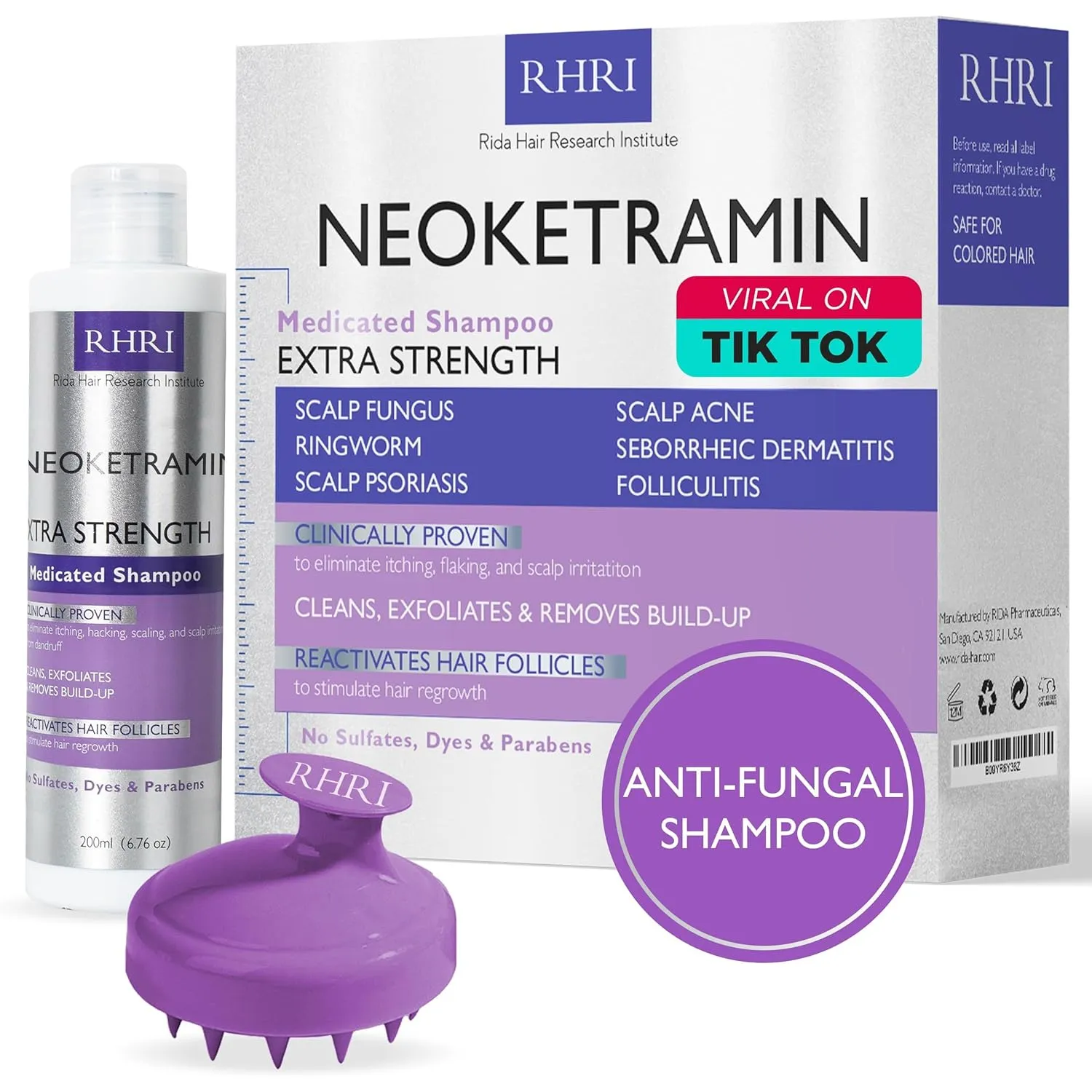 Anti Fungal Shampoo for Men & Women | Anti Dandruff, Medicated, Folliculitis Shampoo for Dry Scalp, Psoriasis, Ringworm | for Itchy, Flaky & Irritated Scalp | No Paraben & Sulphate | w/Scrubber Brush