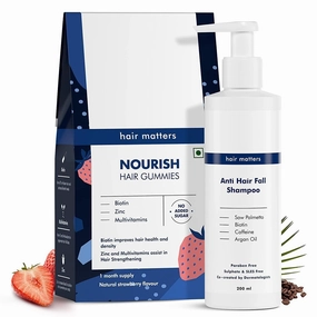Anti Hair Fall Shampoo- 200 ml & Biotin Hair Gummies (30 days Pack) | strengthens & Smoothens Hair | 30 Gummies