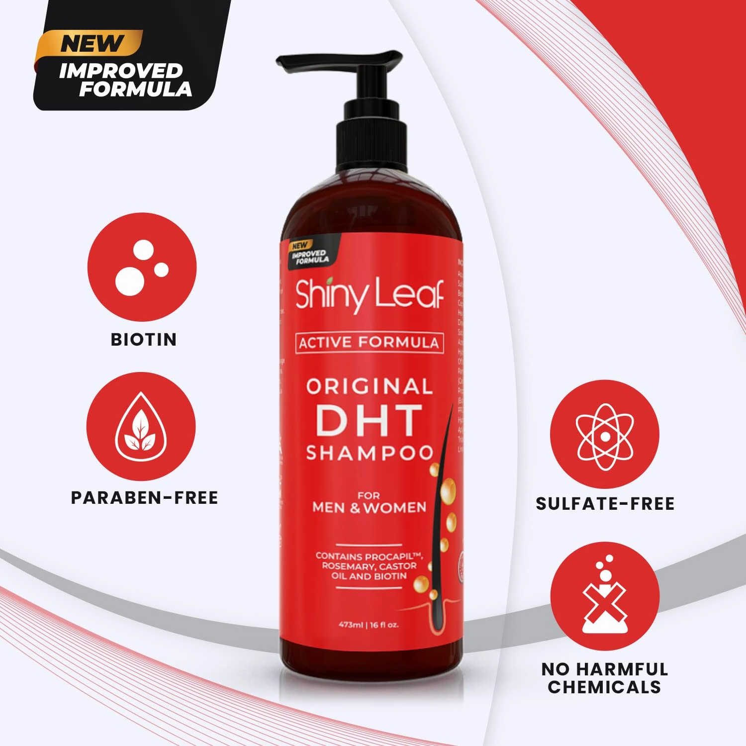 Anti-Hair Loss Shampoo With Biotin, for Men & Women - Sulfate-Free, Natural DHT Blocking Formula for Hair Growth, Thinning Hair Prevention, 16 Oz