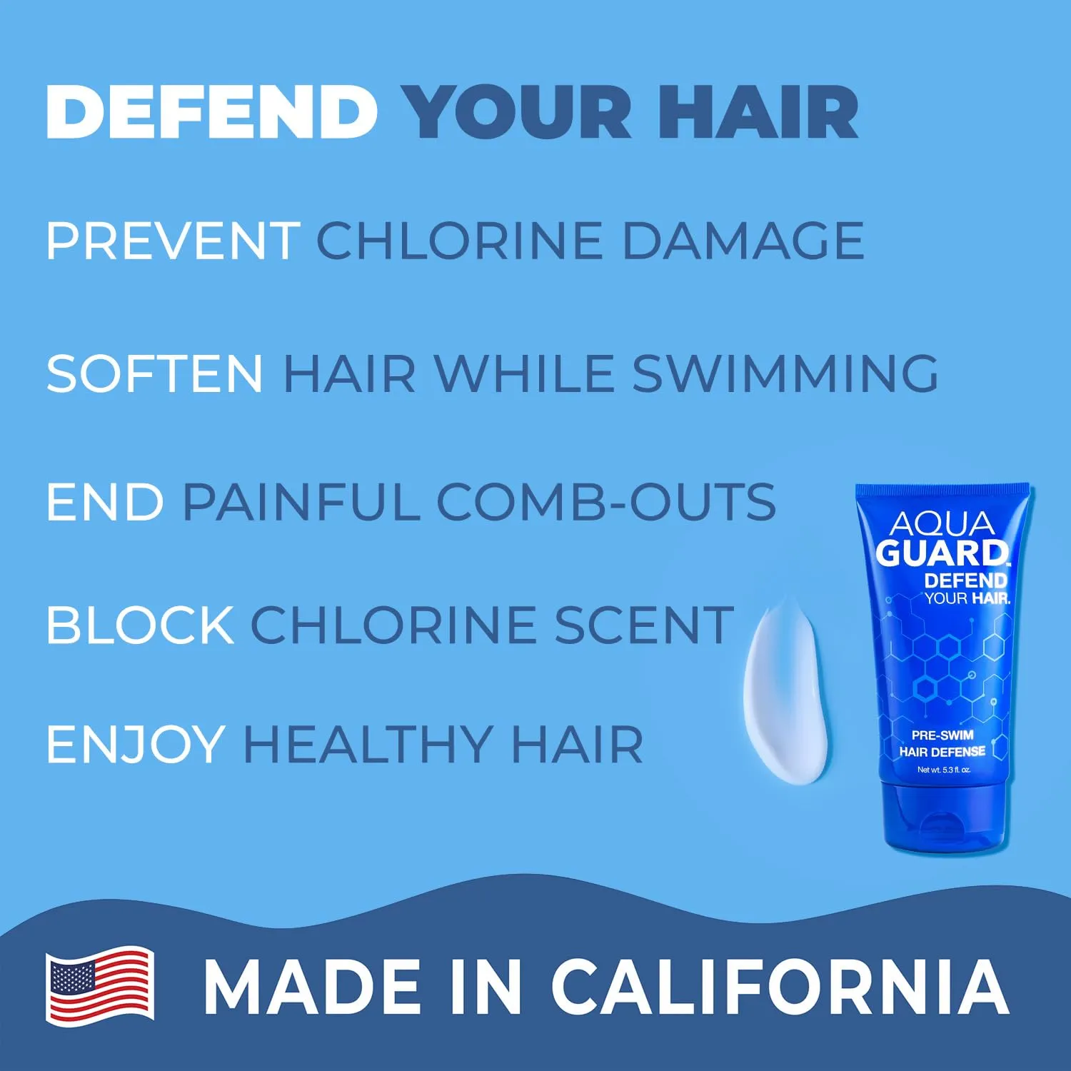 AquaGuard Pre-Swim Hair Defense | Prevents Chlorine Damage   Softens Hair | Made in California | Color Safe, Great Scent | 5.3 oz (2 Pack)