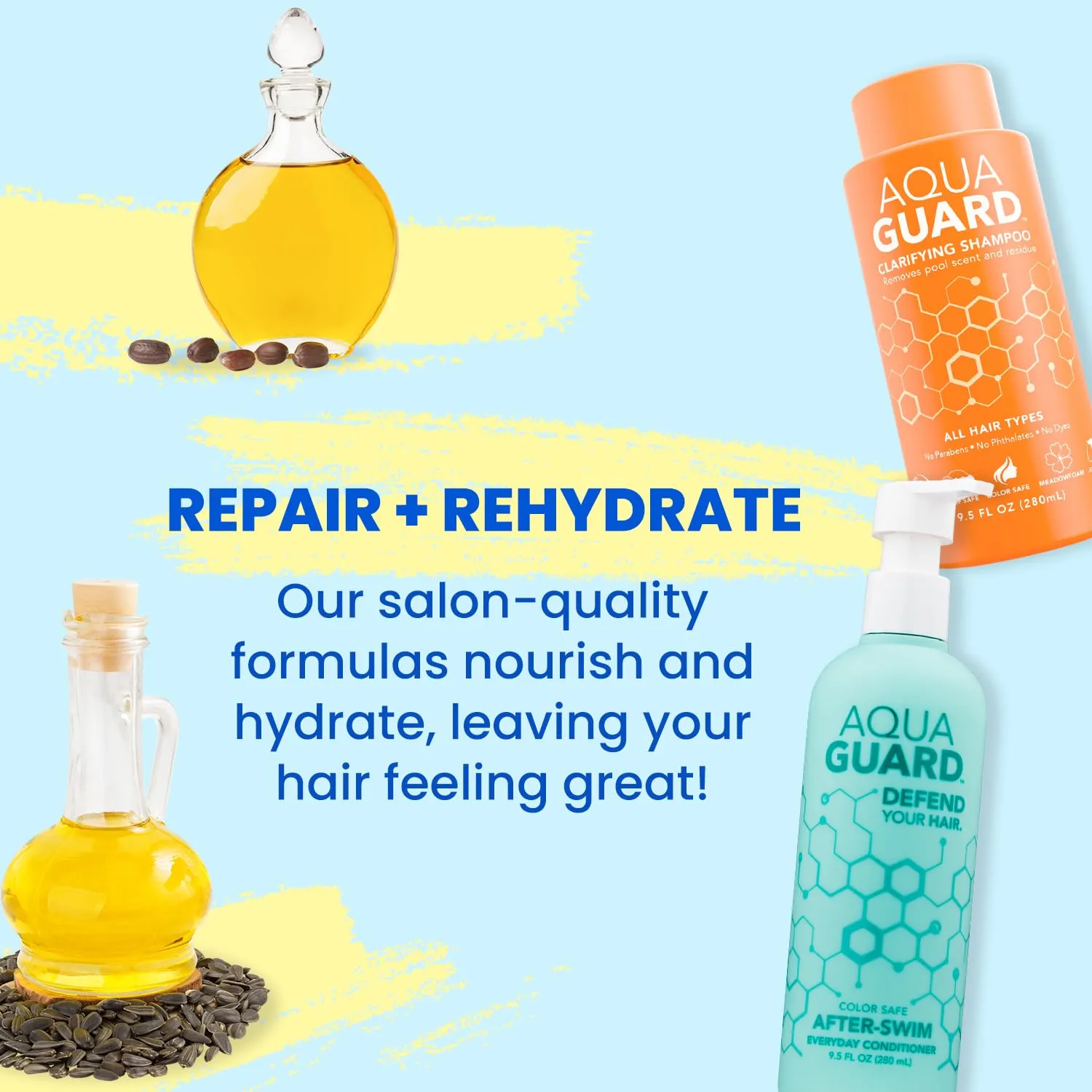 AquaGuard Swimmers Essential Hair Protection Bundle | Prevents Chlorine Damage   Softens Hair While Swimming | Color Safe, Leaves Hair Smelling Great | Made in California