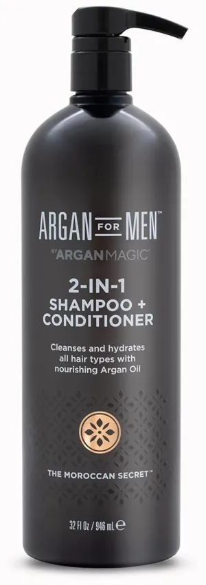 Argan Magic 2-in-1 Men's Shampoo   Conditioner with Argan Oil & Bergamot Scent - Cleanses and Hydrates All Hair Types, Restore Moisture, Boost Shine | Made in USA, Paraben Free, Cruelty Free (32 oz)