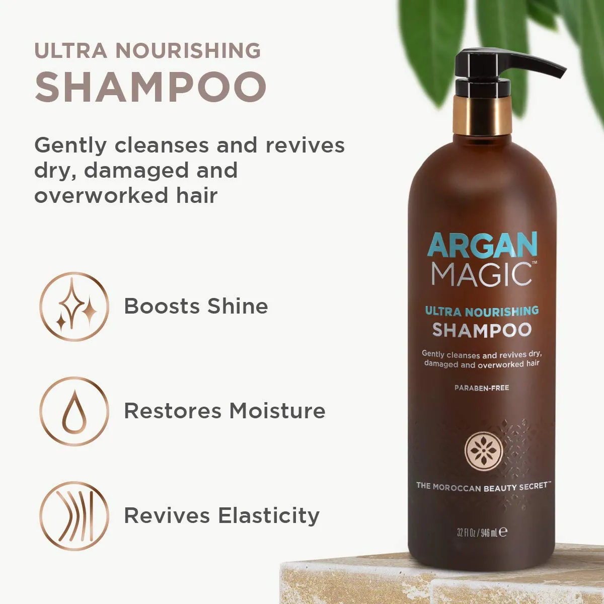 Argan Magic Ultra Nourishing Shampoo - Argan Oil and Antioxidants to Nourish and Restore Damaged and Over-Processed Hair Types | Made in USA, Paraben Free, Cruelty Free (32 oz)