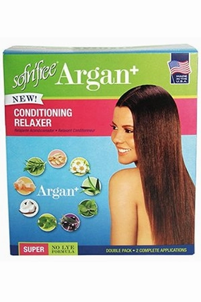 Argan  No-Lye Conditioning Hair Relaxer Super Strength Double Pack Kit - Conditions, Strengthens, Smooths, and Relaxes Resistant Hair Gently with Olive Oil - Sofn’Free GroHealthy - Single