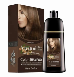 Argan Oil Black Hair Color Shampoo, 500ML, Permanent 3-in-1 Hair Dye, Cleanser & Conditioner, Long-Lasting Color with Natural Shine, Ammonia-Free, Nourishes with Argan Oil