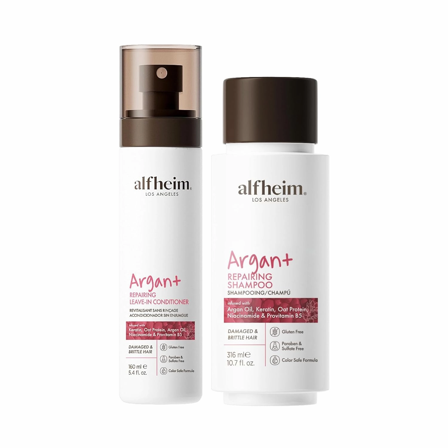 Argan Repairing Shampoo & Leave-In Spray 2-Piece Set, Sulfate-Free & Paraben-Free with Argan Oil, Hydrolyzed Keratin, Hyaluronic Acid & Niacinamide for Deep Repair, Hydration & Frizz Control