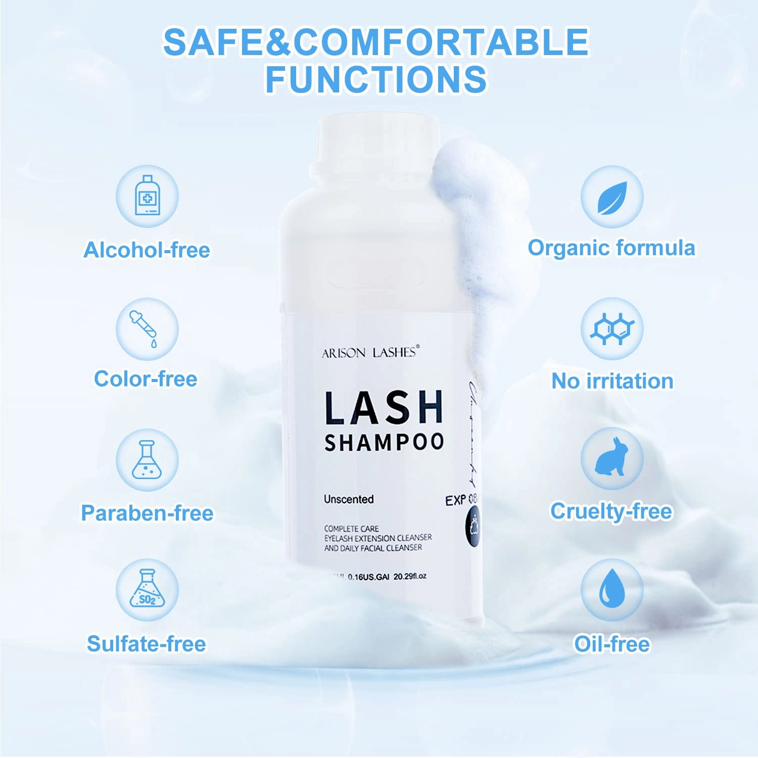 Arison Eyelash Eyelash Extension Shampoo 600ml / Eyelid Foaming Cleanser/Wash for Extensions and Natural Lashes/Paraben & Sulfate Free Safe Makeup & / Professional & Self Use (unscented)…
