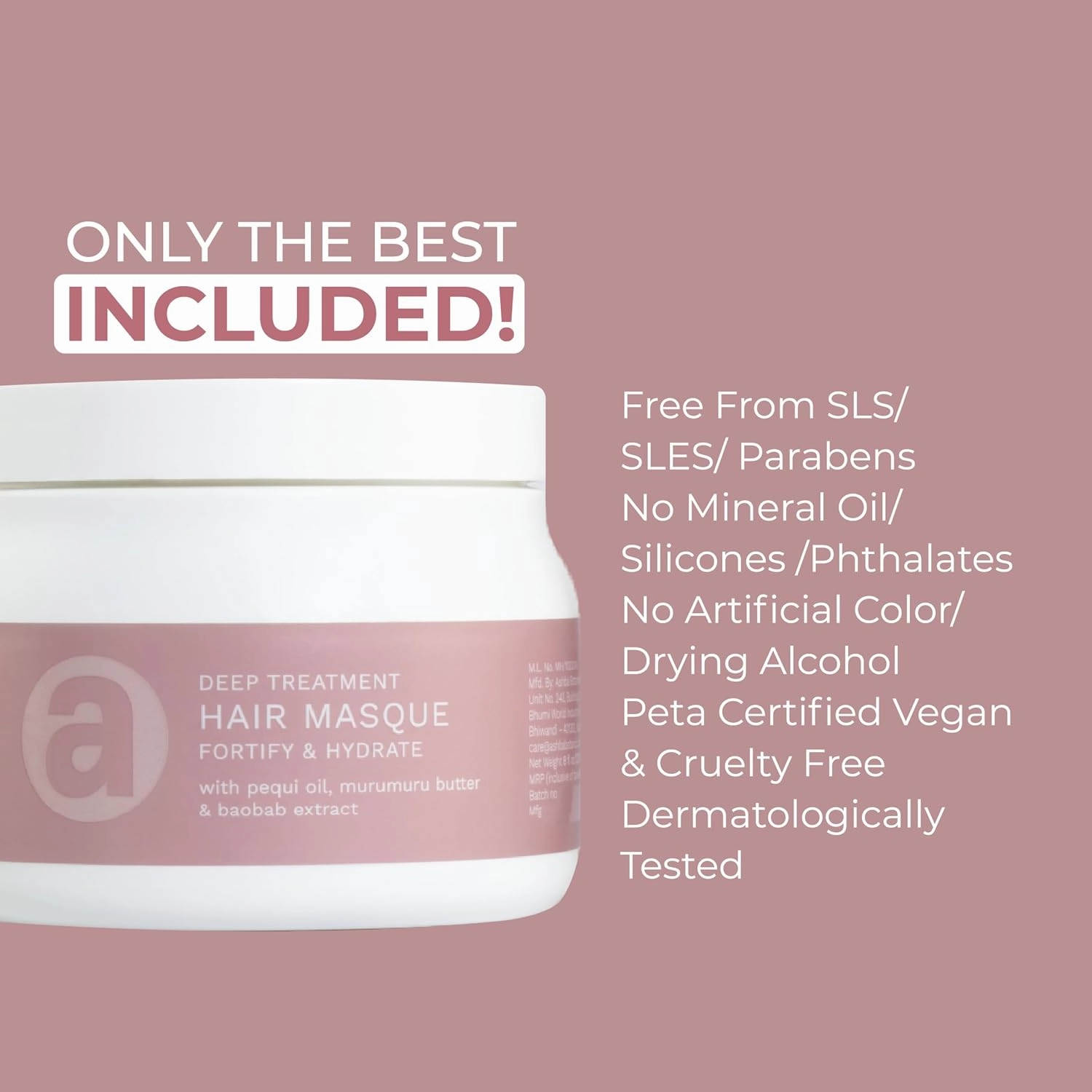 Ashba Botanics Deep Treatment Hair Mask For Dry Frizzy Hair | Provides Deep Conditioning, Shiny Hair | With Shea Butter, Argan Oil, Rosemary | Hair Mask for Curly Hair, Protects From UV - 8 Fl Oz