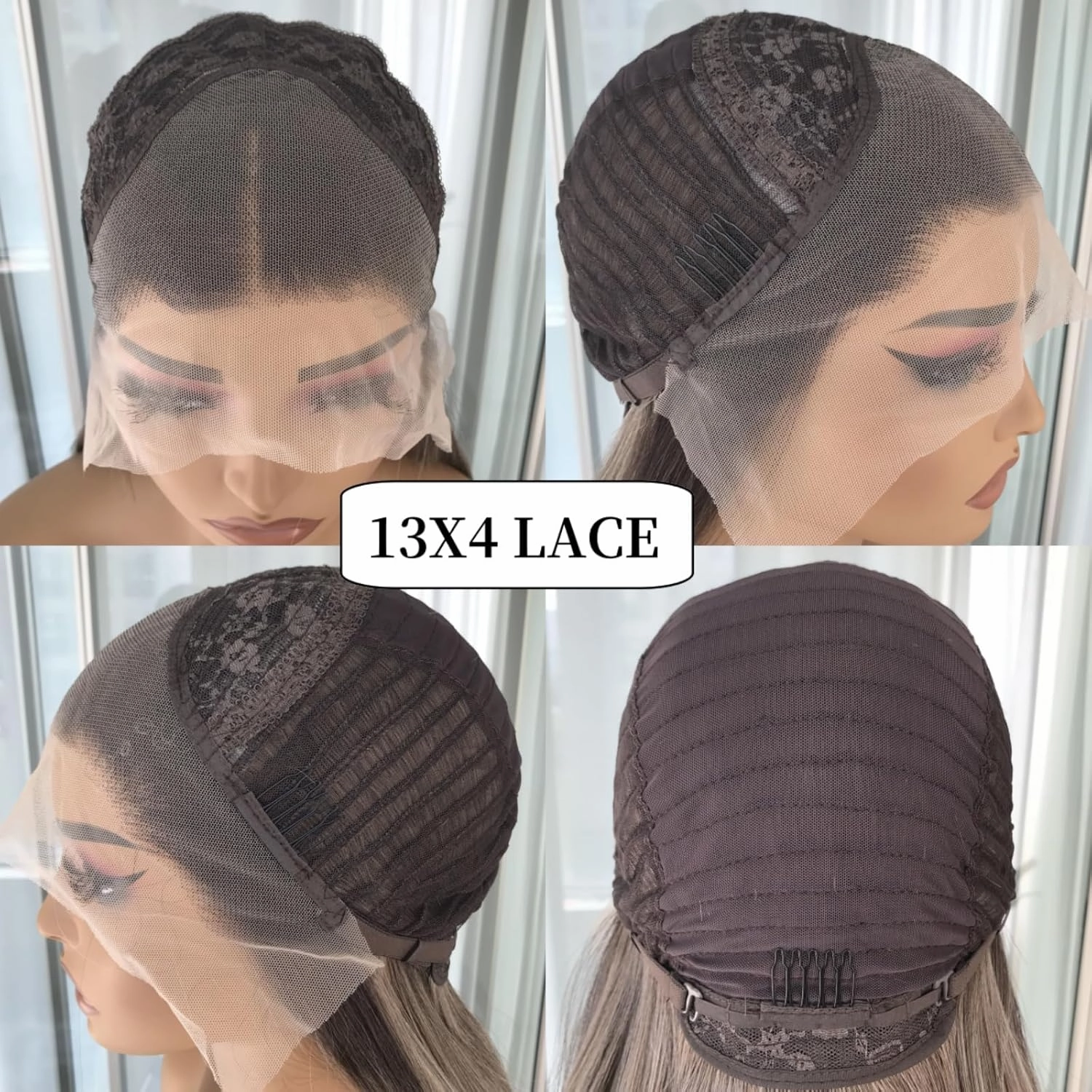 Ashy Brunette with Blonde Highlights Straight Synthetic Lace Front Wig for Women 13x4 Lace Front Wig Pre Plucked Natural Looking 22inch for Daily Use