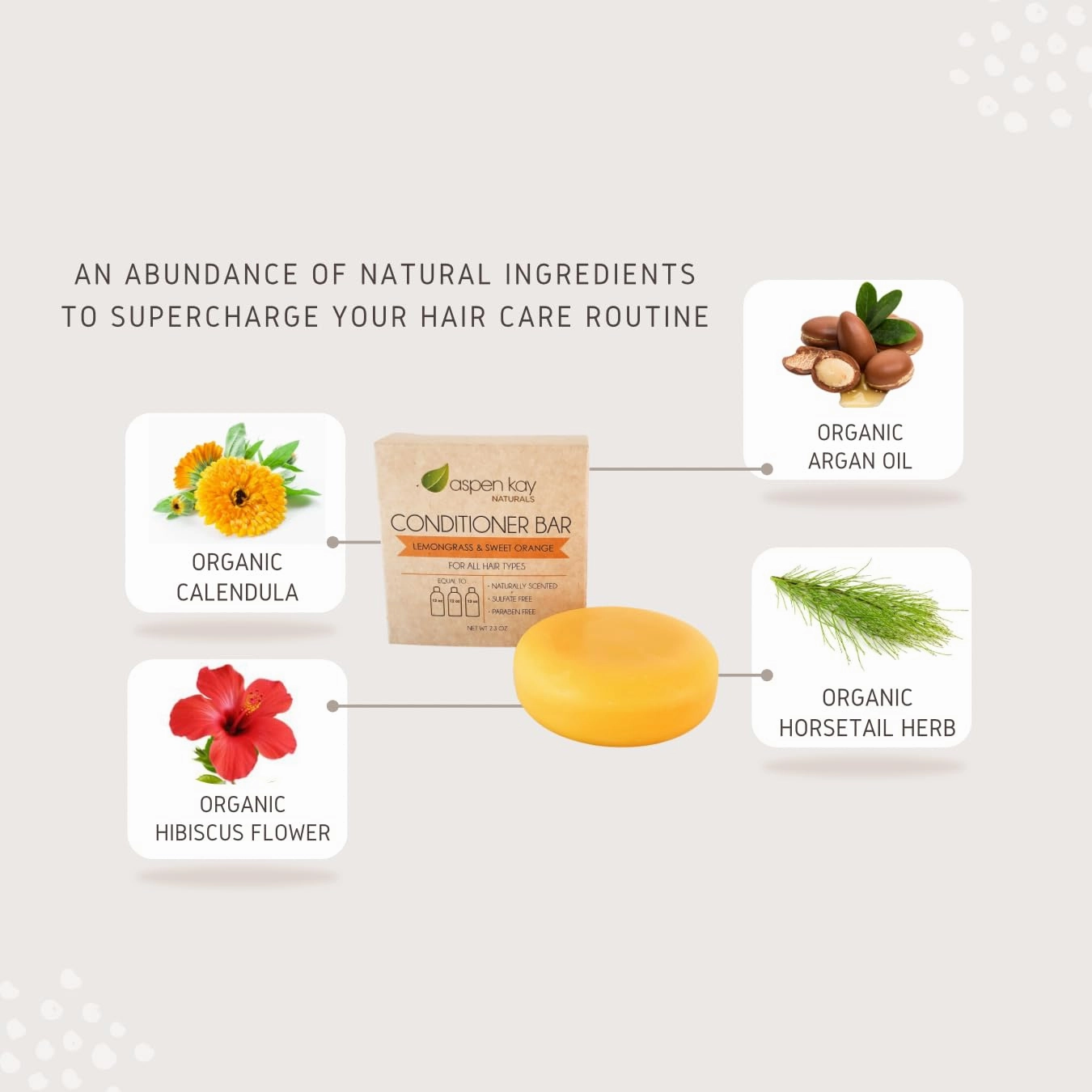 Aspen Kay Naturals Conditioner Bar, Lemongrass, 2.3 Ounce. Made With Natural & Organic Ingredients, All Hair Types including frizzy hair, Sulfate-Free, Cruelty-Free & Vegan