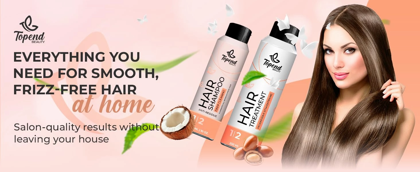 At Home Keratin Treatment Kit (18.5 Oz/470ml total pack) Organic Straightening product for Smoother, Shiner and frizz control for your Hair by Topend Beauty