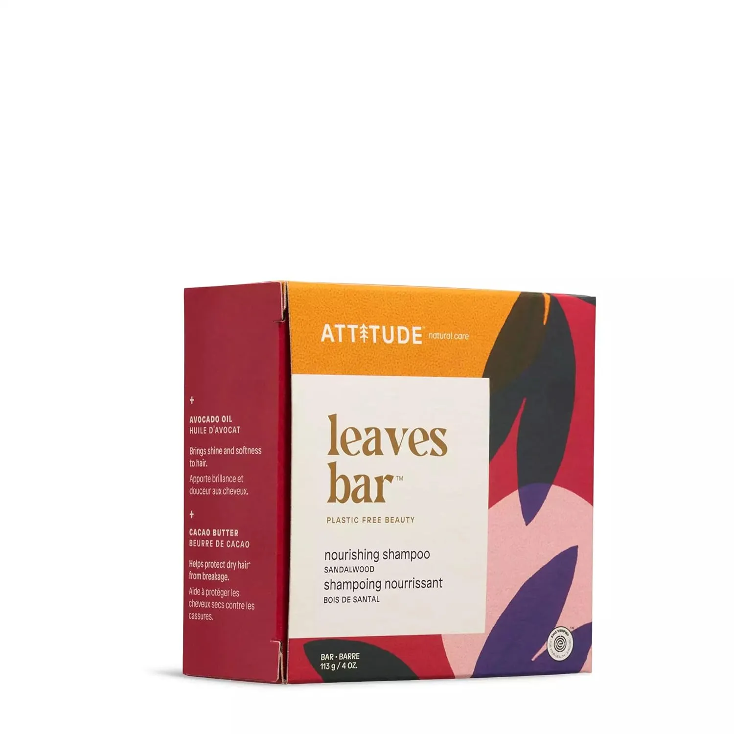 ATTITUDE Nourishing Shampoo Bar, Natural Origin, For Healthy-Looking and Soft Hair, Avocado Oil, EWG Verified & Clean Ingredients, Vegan, Sandalwood, 4 Oz