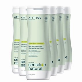 ATTITUDE Hair Shampoo for Sensitive Dry Scalp, EWG Verified, Soothing Oat, Dry and Damaged Hair, Naturally Derived Ingredients, Vegan and Plant-Based, Nourishing, Avocado Oil, 16 Fl Oz (Pack of 6)