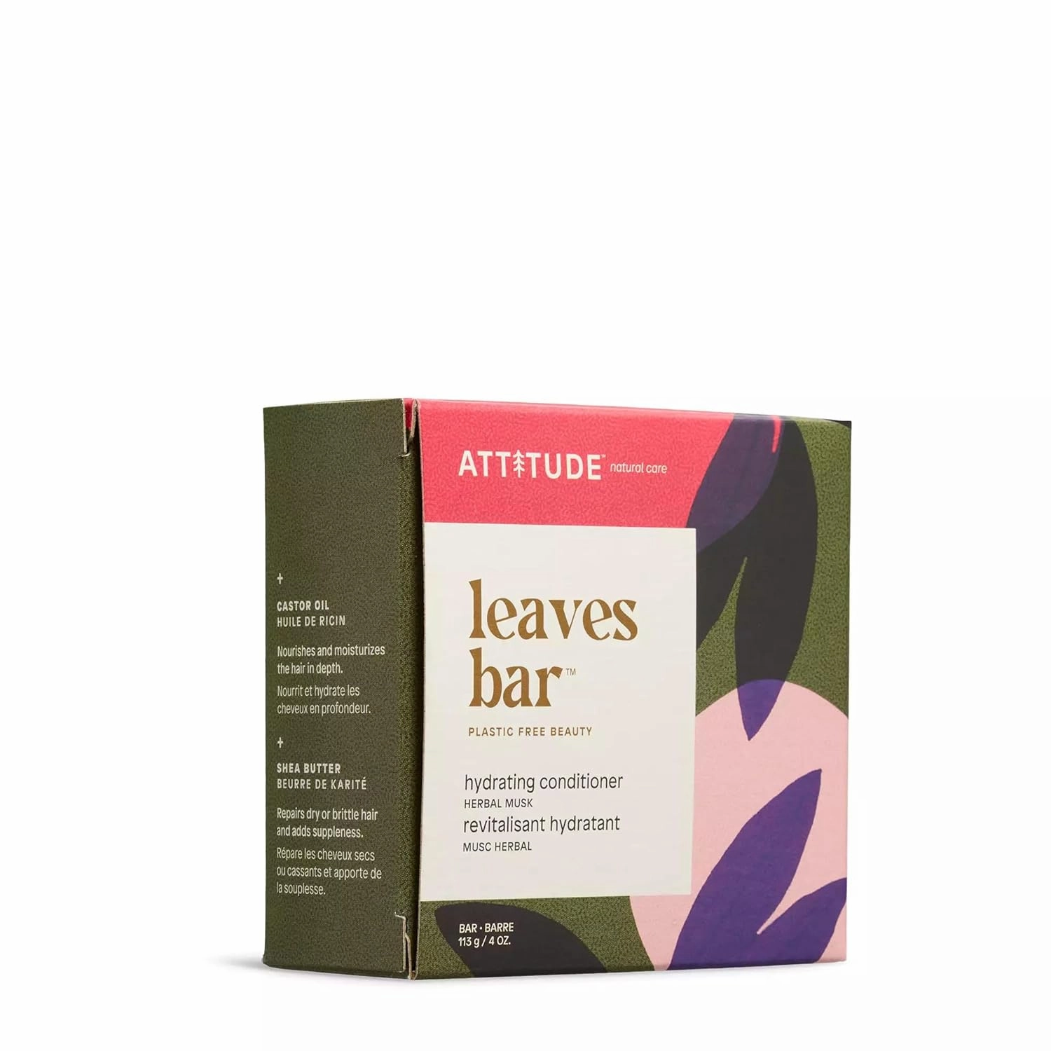 ATTITUDE Hydrating Conditioner Bar, Natural Origin, Ideal for Dry, Damaged Hair, Castor Oil & Shea Butter, Vegan, Herbal Musk, 4 Oz