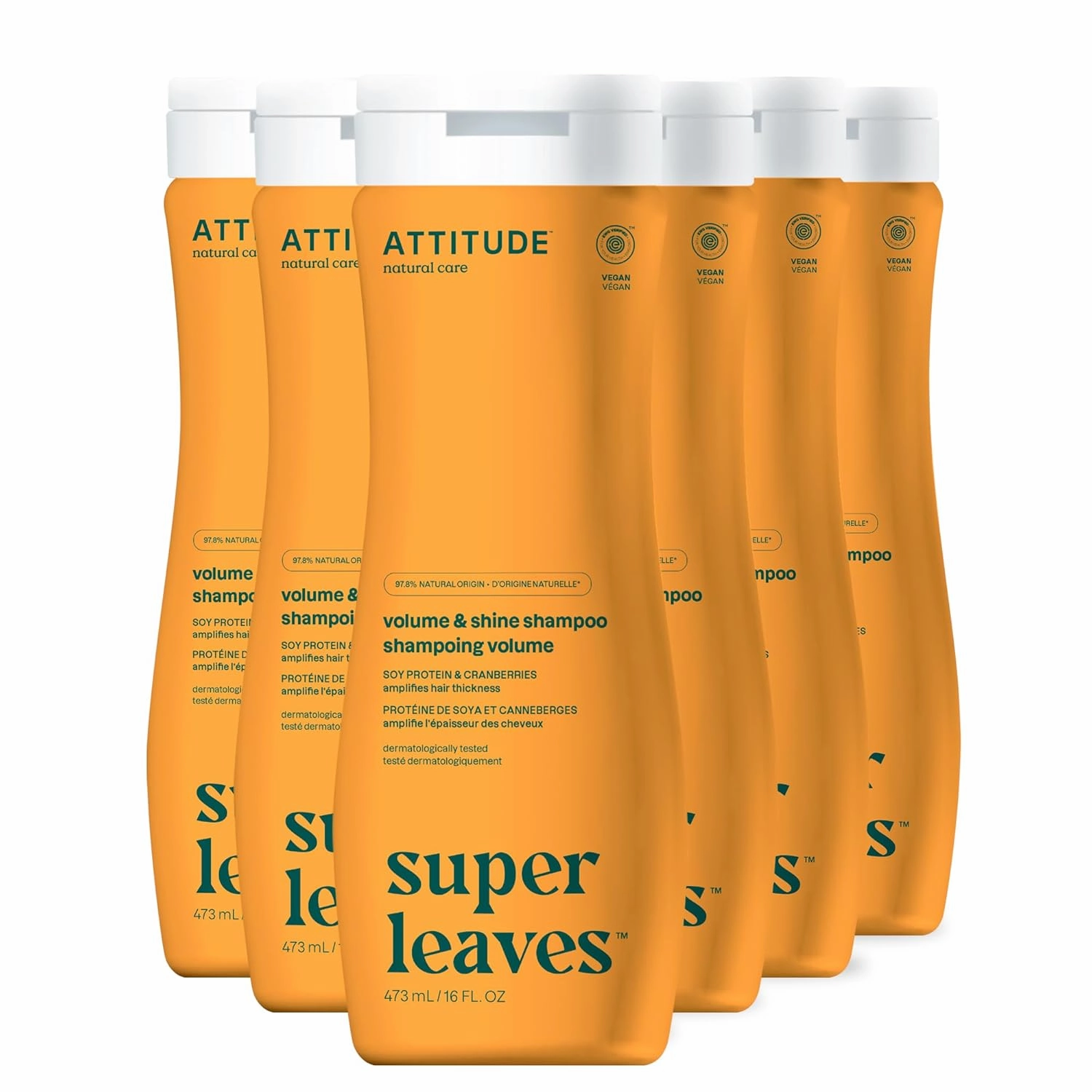 ATTITUDE Volume and Shine Hair Shampoo, EWG Verified, For Thin Hair, Naturally Derived Ingredients, Vegan and Plant Based, Soy Protein and Cranberries, 16 Fl Oz (Pack of 6)