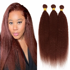 Auburn Bundles Color 33 Kinky Straight Human Hair Bundles 16 18 20 inch Double Weft Copper Red Yaki Straight Human Hair Weave Brazilian Virgin Remy Hair Extensions