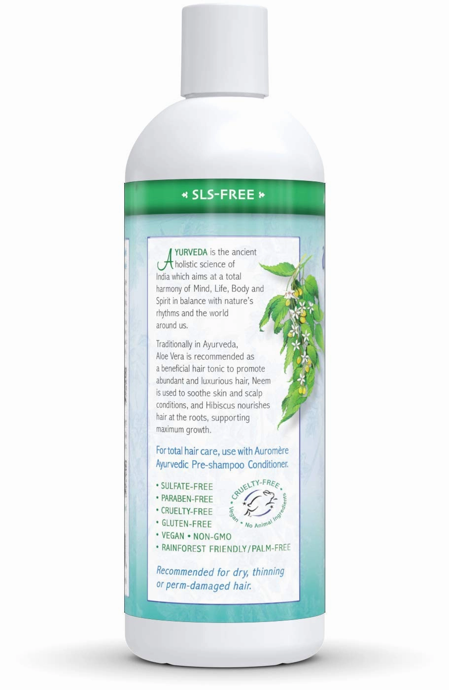Auromere Ayurvedic Shampoo, Aloe Vera Neem - Vegan, Cruelty Free, Non-GMO, Natural, Gluten Free, Sulfate Free, Paraben Free for Dry to Normal Hair (16 fl oz), 2 Pack