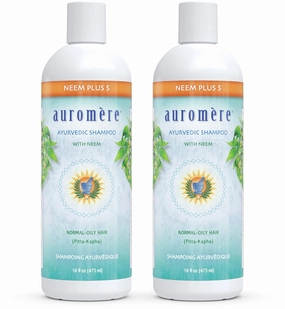Auromere Ayurvedic Shampoo, Neem   5 - Vegan, Cruelty Free, Non-GMO, Natural, Gluten Free, Sulfate Free, Paraben Free for Normal to Oily Hair (16 fl oz), 2 Pack