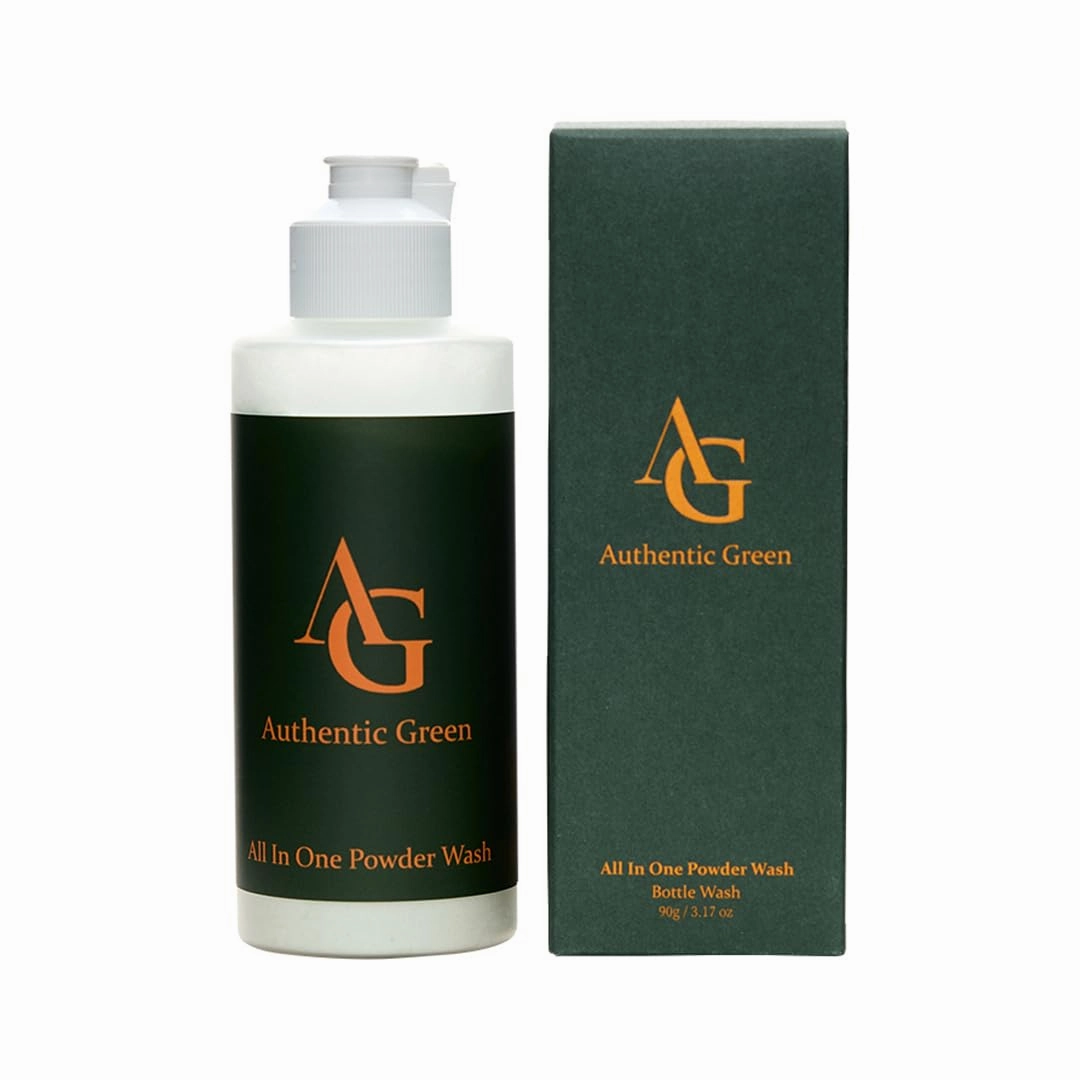 Authentic Green All In One Powder Wash Bottle ㅣ Gentle Natural Cleanser For Face ㅣ Refillable Skincare ㅣ Easy Dissolving Powder Formula ㅣ Daily Refreshing Skin Care ㅣ Botanical Extracts - 90g