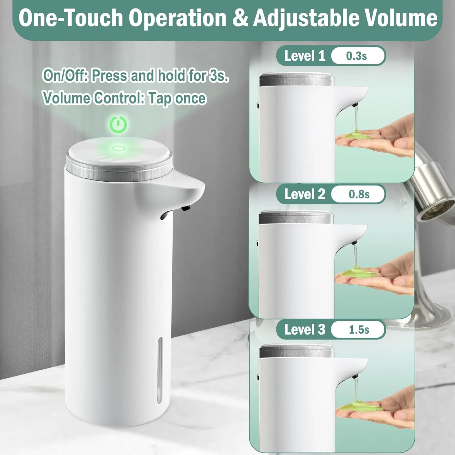 Automatic Soap Dispenser Touchless (Upgrade Auto & Manual Modes) - IPX7 WaterProof - Adjustable Volume for Thick & Thin Liquid - USB C Rechargeable Dish/Hand Soap Dispenser for Kitchen Bathroom