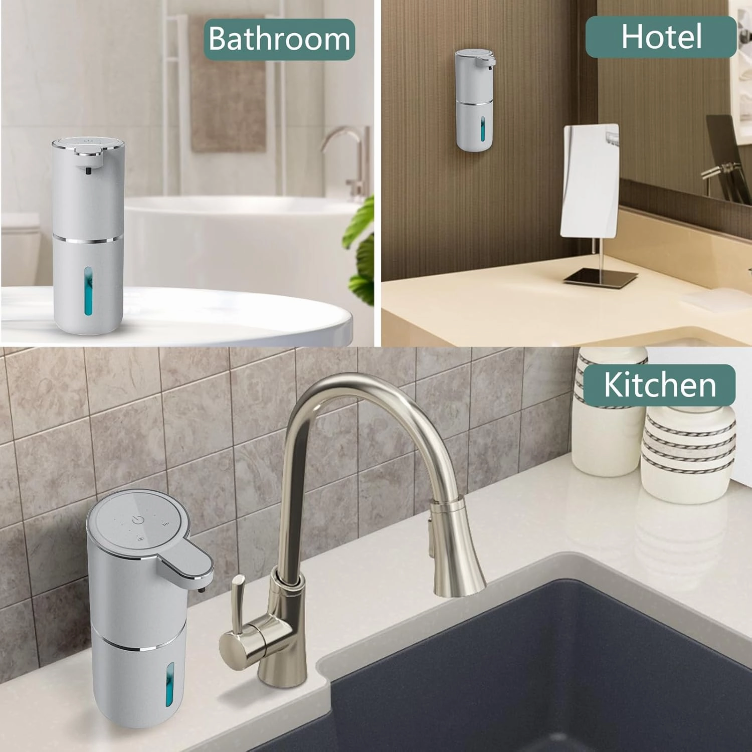 Automatic Soap Dispenser – Touchless Foaming Soap Dispenser 400ml USB Rechargeable Dispenser Electric Wall Mounted 4levels Adjustable Foam Soap Dispenser Pump for Bathroom Kitchen(Silver)