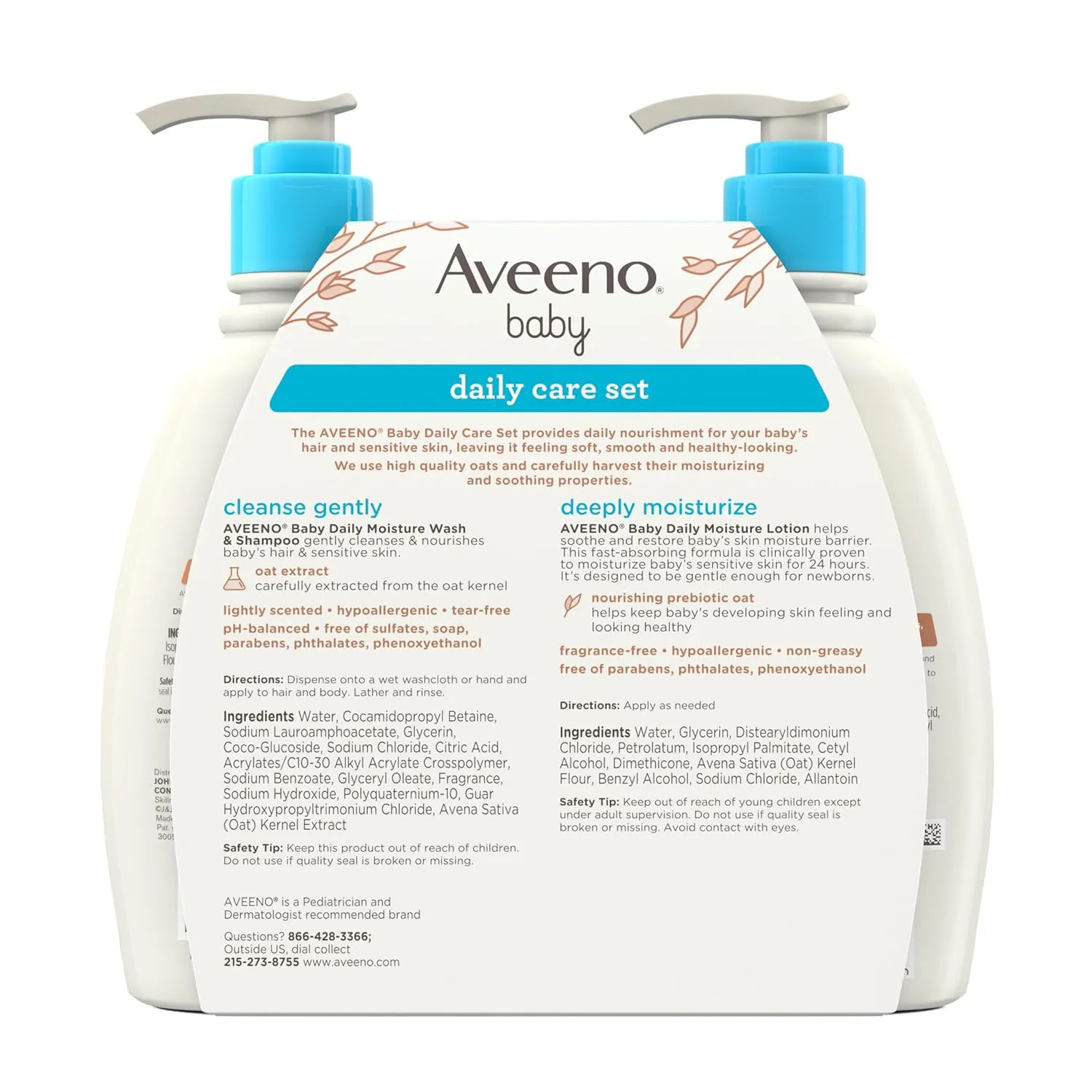Aveeno Baby Daily Care Gift Set with Oat Extract & Prebiotic Oat, Contains Daily Moisturizing Body Lotion & Gentle 2-in-1 Baby Bath Wash & Shampoo, Hypoallergenic & Paraben-Free, Two Pack