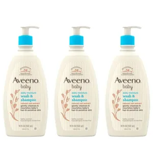 Aveeno Baby Gentle Body Wash & Shampoo with Natural Oat Extract, Tear-Free, Paraben-Free & Phthalate-Free Formula for Baby’s Sensitive Hair & Body, Lightly Scented, 18 fl. oz, 3 Pack