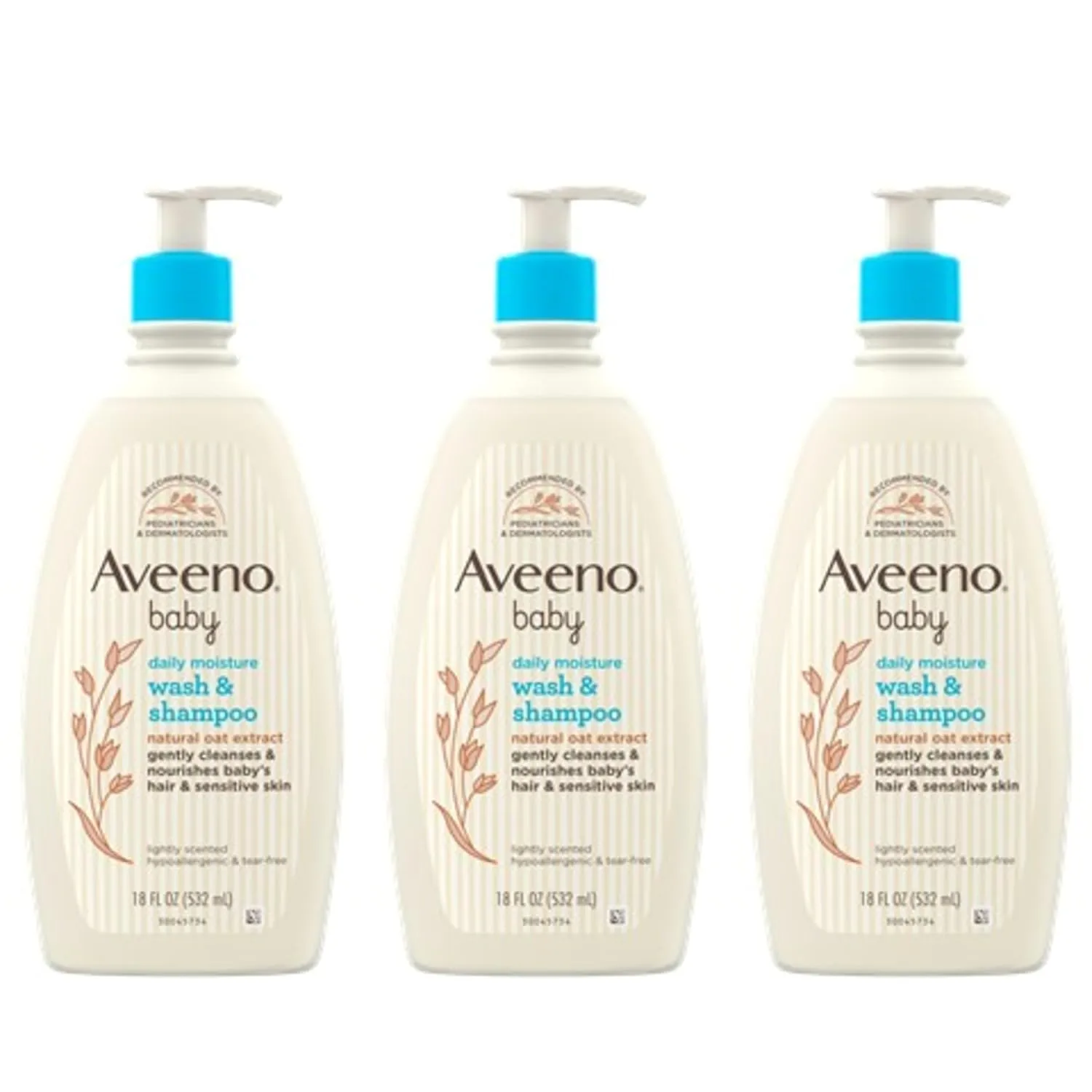 Aveeno Baby Gentle Body Wash & Shampoo with Natural Oat Extract, Tear-Free, Paraben-Free & Phthalate-Free Formula for Baby’s Sensitive Hair & Body, Lightly Scented, 18 fl. oz, 3 Pack