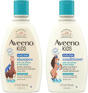 AVEENO BABY Kids Curly Hair Shampoo and Conditioner Set, 12 fl. Oz each with Oat Extract & Shea Butter, Hydrating, Hypoallergenic, Moisturizing for Defined Curls, Gentle for Kids' Developing Hair