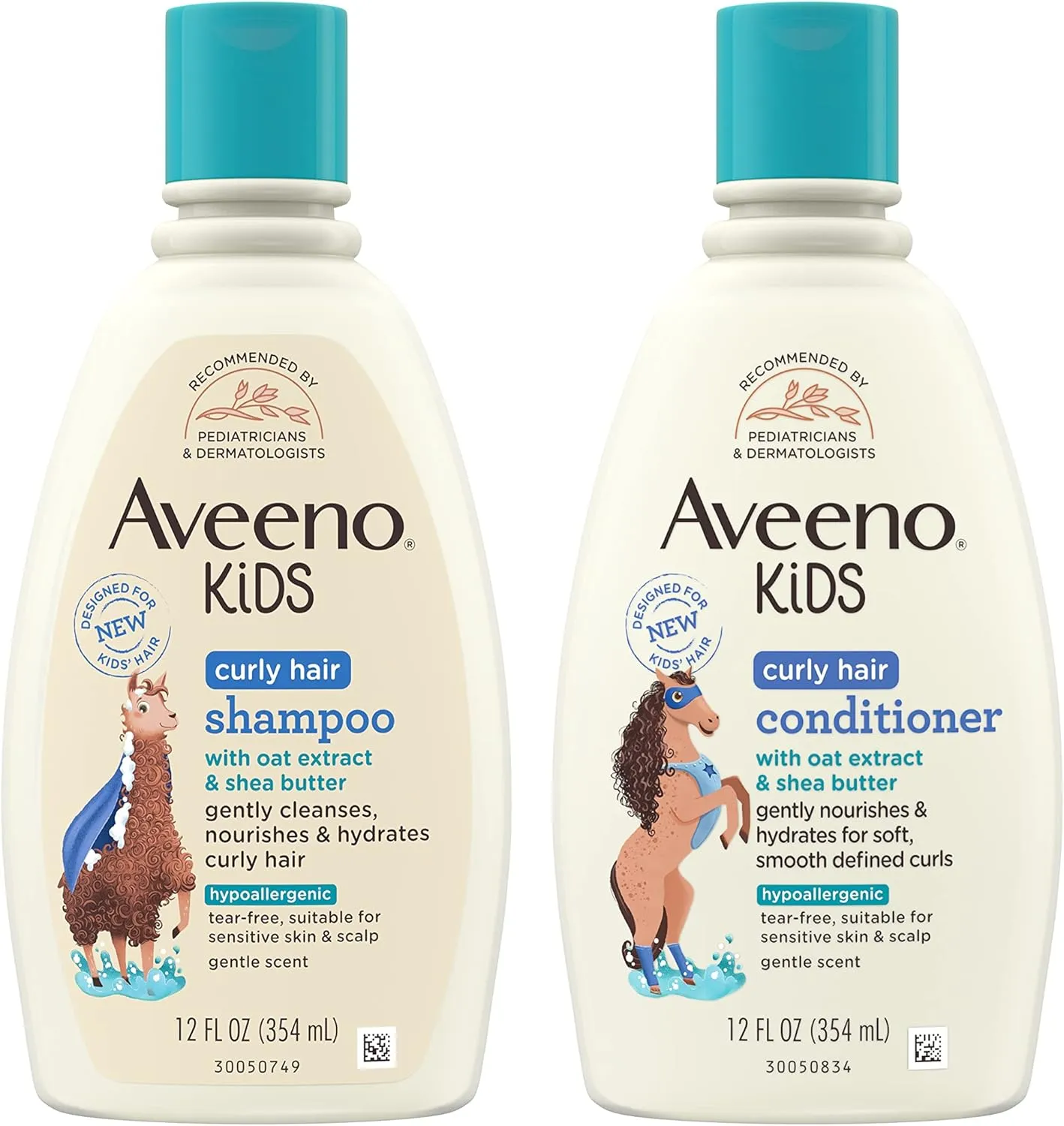 AVEENO BABY Kids Curly Hair Shampoo and Conditioner Set, 12 fl. Oz each with Oat Extract & Shea Butter, Hydrating, Hypoallergenic, Moisturizing for Defined Curls, Gentle for Kids' Developing Hair